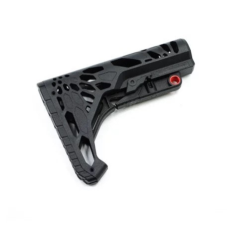 Black PYTHON Nylon stock with a rubber butt perfect for M4/AR-15 platform AEG gel blasters