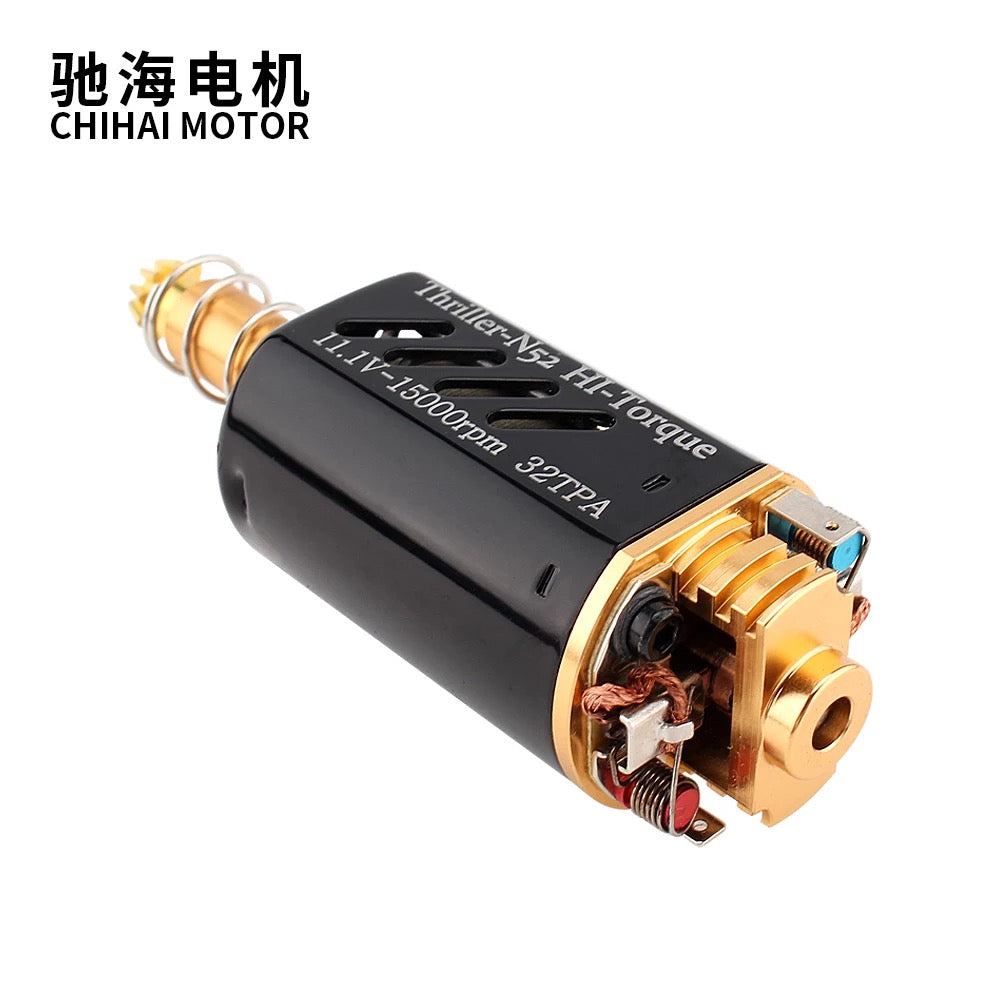 the best CHIHAI M180 THRILLER N52 32TPA 15k HIGH TORQUE 480 long gel ball gun rifle blaster motor that works great with M180 springs.